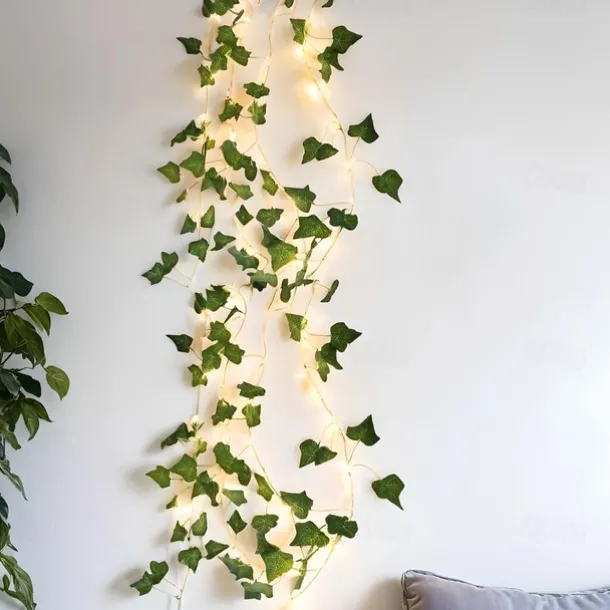 Elegant Wedding Party Reception 2M Artificial Ivy LED String Lights –Green Leaf Decoration for Home, Outdoor Garden, Patio 1/3/6 Pack