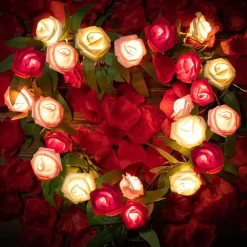 Elegant Wedding Party Reception Rose String Lights – Battery Operated Red/Pink/White 6M/3M/2M 40/20/10 LED Artificial Flower Garland for Valentine's Day