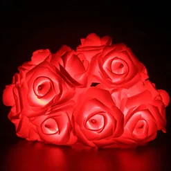 Elegant Wedding Party Reception Rose String Lights – Battery Operated Red/Pink/White 6M/3M/2M 40/20/10 LED Artificial Flower Garland for Valentine's Day
