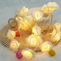 Elegant Wedding Party Reception Rose String Lights – Battery Operated Red/Pink/White 6M/3M/2M 40/20/10 LED Artificial Flower Garland for Valentine's Day