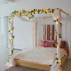 Elegant Wedding Party Reception Rose Flower Ivy Leaf LED Fairy String Lights – 2M 20LEDs Rose Garland Copper Wire Lights for Valentine's, Home Décor