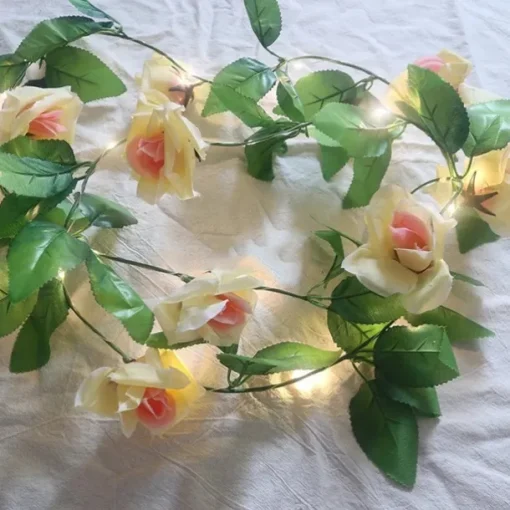 Elegant Wedding Party Reception Rose Flower Ivy Leaf LED Fairy String Lights – 2M 20LEDs Rose Garland Copper Wire Lights for Valentine's, Home Décor