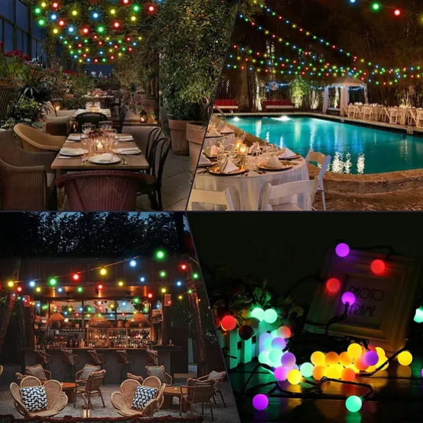 Elegant Wedding Party Reception Solar Outdoor String Lights – 6.5M 30LEDs, Waterproof Matte Bulbs, Warm White & Colorful, 8 Modes for Holiday Decor