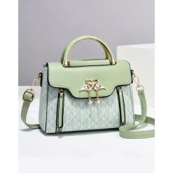 Elegant Women's Beige Crossbody Handbag – Luxury Monogram Design with Heart Pendant & Top Handle