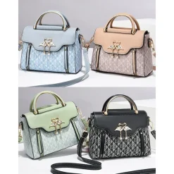 Elegant Women's Beige Crossbody Handbag – Luxury Monogram Design with Heart Pendant & Top Handle