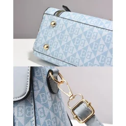 Elegant Women's Beige Crossbody Handbag – Luxury Monogram Design with Heart Pendant & Top Handle