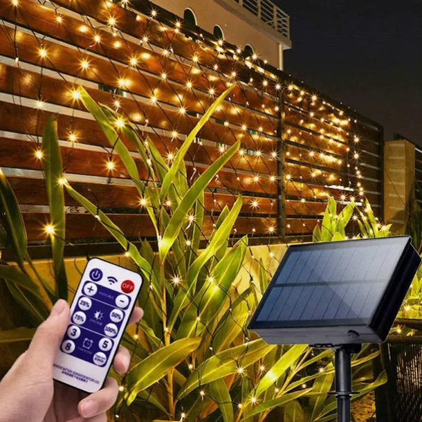Elegant Wedding Reception Party Solar Net Mesh Lights 3M*2M 200LEDs with Remote Fence String Light IP65 Outdoor Waterproof/8 Modes/Timer/ for Garden/Porch/Wedding