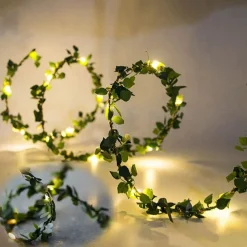 Elegant Wedding Reception Party 5M 50LEDs Green Leaves Garland LED String Lights 2pcs 1pc Battery Operated Fairy Lights for Wedding Christmas Banquet Garden Holiday Indoor Decoration