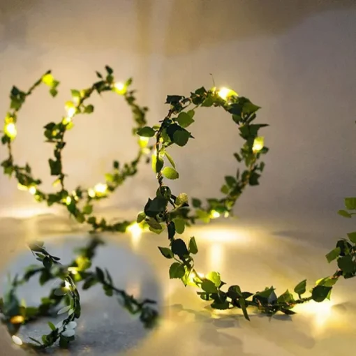 Elegant Wedding Reception Party 5M 50LEDs Green Leaves Garland LED String Lights 2pcs 1pc Battery Operated Fairy Lights for Wedding Christmas Banquet Garden Holiday Indoor Decoration