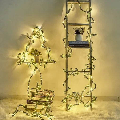 Elegant Wedding Reception Party 5M 50LEDs Green Leaves Garland LED String Lights 2pcs 1pc Battery Operated Fairy Lights for Wedding Christmas Banquet Garden Holiday Indoor Decoration