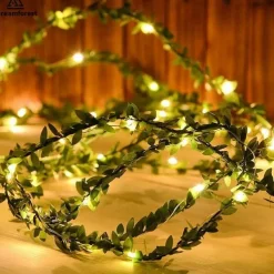 Elegant Wedding Reception Party 5M 50LEDs Green Leaves Garland LED String Lights 2pcs 1pc Battery Operated Fairy Lights for Wedding Christmas Banquet Garden Holiday Indoor Decoration