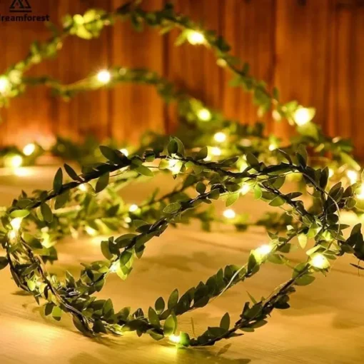 Elegant Wedding Reception Party 5M 50LEDs Green Leaves Garland LED String Lights 2pcs 1pc Battery Operated Fairy Lights for Wedding Christmas Banquet Garden Holiday Indoor Decoration