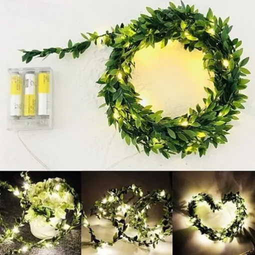 Elegant Wedding Reception Party 5M 50LEDs Green Leaves Garland LED String Lights 2pcs 1pc Battery Operated Fairy Lights for Wedding Christmas Banquet Garden Holiday Indoor Decoration