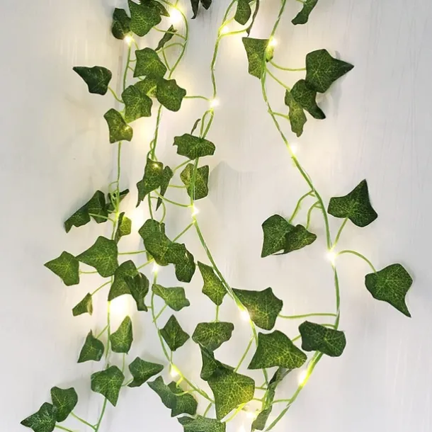 Elegant Wedding Reception Party Artificial Plants LED String Light 2M Creeper Green Leaf Home Wedding Outdoor Ivy Vine Decoration Lamp DIY Hanging Garden Patio Yard (without Battery)