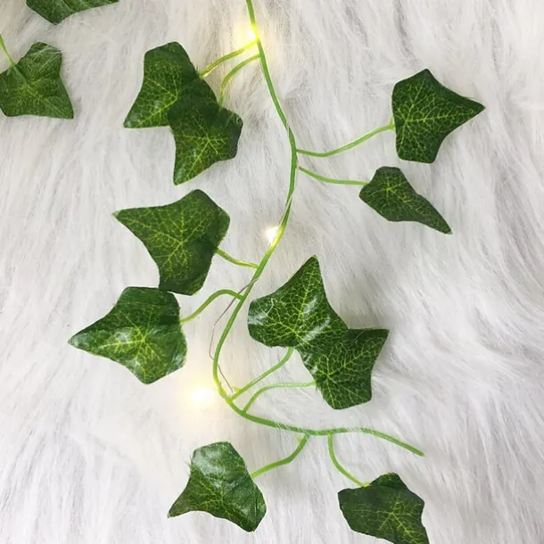 Elegant Wedding Reception Party Artificial Plants LED String Light 2M Creeper Green Leaf Home Wedding Outdoor Ivy Vine Decoration Lamp DIY Hanging Garden Patio Yard (without Battery)
