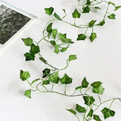 Elegant Wedding Reception Party Artificial Plants LED String Light 2M Creeper Green Leaf Home Wedding Outdoor Ivy Vine Decoration Lamp DIY Hanging Garden Patio Yard (without Battery)