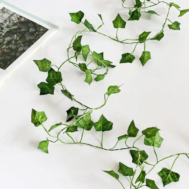 Elegant Wedding Reception Party Artificial Plants LED String Light 2M Creeper Green Leaf Home Wedding Outdoor Ivy Vine Decoration Lamp DIY Hanging Garden Patio Yard (without Battery)