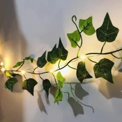 Elegant Wedding Reception Party Artificial Plants LED String Light 2M Creeper Green Leaf Home Wedding Outdoor Ivy Vine Decoration Lamp DIY Hanging Garden Patio Yard (without Battery)