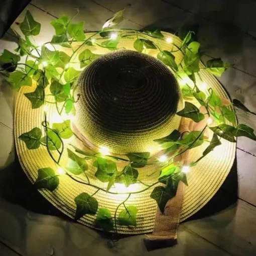 Elegant Wedding Reception Party Artificial Plants LED String Light 2M Creeper Green Leaf Home Wedding Outdoor Ivy Vine Decoration Lamp DIY Hanging Garden Patio Yard (without Battery)