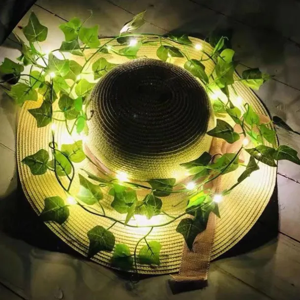 Elegant Wedding Reception Party Artificial Plants LED String Light 2M Creeper Green Leaf Home Wedding Outdoor Ivy Vine Decoration Lamp DIY Hanging Garden Patio Yard (without Battery)