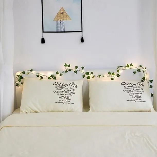 Elegant Wedding Reception Party Artificial Plants LED String Light 2M Creeper Green Leaf Home Wedding Outdoor Ivy Vine Decoration Lamp DIY Hanging Garden Patio Yard (without Battery)