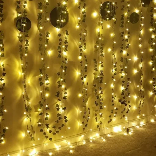 Elegant Wedding Reception Party Artificial Plants LED String Light 2M Creeper Green Leaf Home Wedding Outdoor Ivy Vine Decoration Lamp DIY Hanging Garden Patio Yard (without Battery)