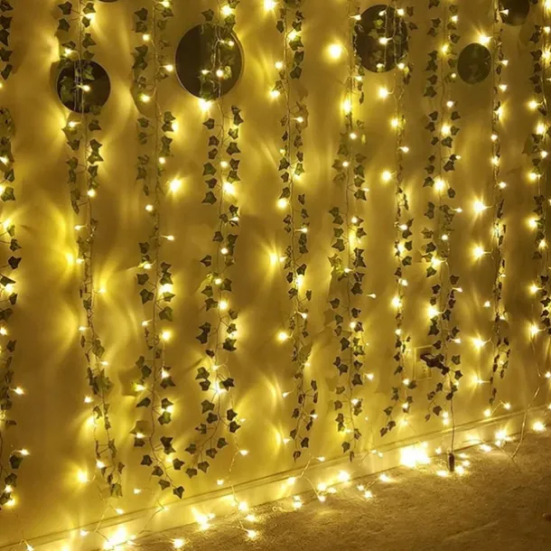 Elegant Wedding Reception Party Artificial Plants LED String Light 2M Creeper Green Leaf Home Wedding Outdoor Ivy Vine Decoration Lamp DIY Hanging Garden Patio Yard (without Battery)