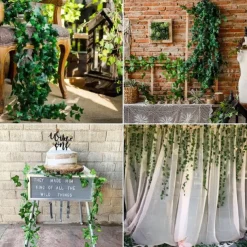 Elegant Wedding Reception Party Artificial Plants LED String Light 2M Creeper Green Leaf Home Wedding Outdoor Ivy Vine Decoration Lamp DIY Hanging Garden Patio Yard (without Battery)