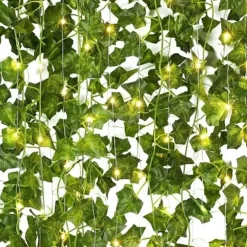 Elegant Wedding Reception Party Artificial Plants LED String Light 2M Creeper Green Leaf Home Wedding Outdoor Ivy Vine Decoration Lamp DIY Hanging Garden Patio Yard (without Battery)