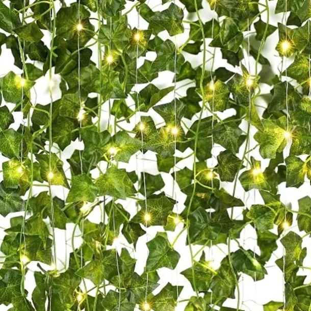 Elegant Wedding Reception Party Artificial Plants LED String Light 2M Creeper Green Leaf Home Wedding Outdoor Ivy Vine Decoration Lamp DIY Hanging Garden Patio Yard (without Battery)