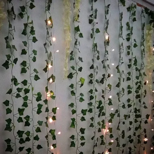 Elegant Wedding Reception Party Artificial Plants LED String Light 2M Creeper Green Leaf Home Wedding Outdoor Ivy Vine Decoration Lamp DIY Hanging Garden Patio Yard (without Battery)