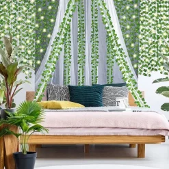 Elegant Wedding Reception Party Artificial Plants LED String Light 2M Creeper Green Leaf Home Wedding Outdoor Ivy Vine Decoration Lamp DIY Hanging Garden Patio Yard (without Battery)