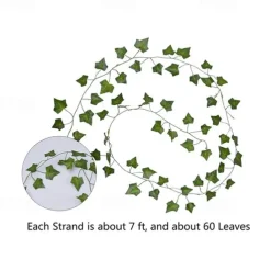Elegant Wedding Reception Party Artificial Plants LED String Light 2M Creeper Green Leaf Home Wedding Outdoor Ivy Vine Decoration Lamp DIY Hanging Garden Patio Yard (without Battery)