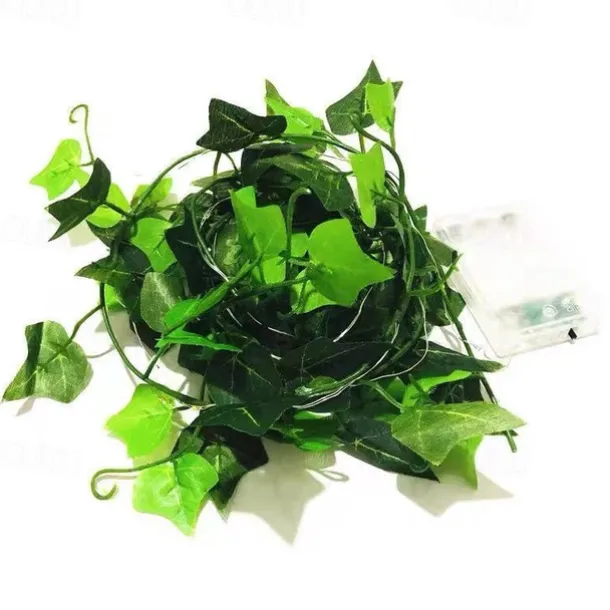 Elegant Wedding Reception Party Artificial Plants LED String Light 2M Creeper Green Leaf Home Wedding Outdoor Ivy Vine Decoration Lamp DIY Hanging Garden Patio Yard (without Battery)