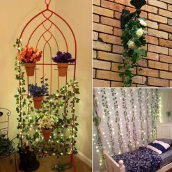 Elegant Wedding Reception Party Artificial Plants LED String Light 2M Creeper Green Leaf Home Wedding Outdoor Ivy Vine Decoration Lamp DIY Hanging Garden Patio Yard (without Battery)