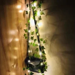 Elegant Wedding Reception Party Artificial Plants LED String Light 2M Creeper Green Leaf Home Wedding Outdoor Ivy Vine Decoration Lamp DIY Hanging Garden Patio Yard (without Battery)