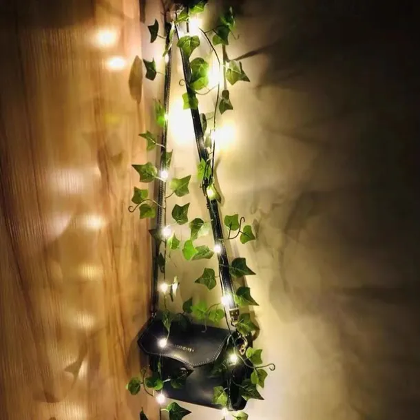 Elegant Wedding Reception Party Artificial Plants LED String Light 2M Creeper Green Leaf Home Wedding Outdoor Ivy Vine Decoration Lamp DIY Hanging Garden Patio Yard (without Battery)