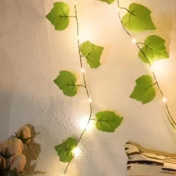 Elegant Wedding Reception Party Artificial Plants LED String Light 2M Creeper Green Leaf Home Wedding Outdoor Ivy Vine Decoration Lamp DIY Hanging Garden Patio Yard (without Battery)
