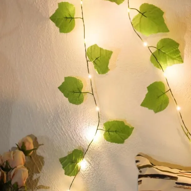 Elegant Wedding Reception Party Artificial Plants LED String Light 2M Creeper Green Leaf Home Wedding Outdoor Ivy Vine Decoration Lamp DIY Hanging Garden Patio Yard (without Battery)