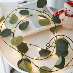 Elegant Wedding Reception Party Artificial Plants LED String Light 2M Creeper Green Leaf Home Wedding Outdoor Ivy Vine Decoration Lamp DIY Hanging Garden Patio Yard (without Battery)
