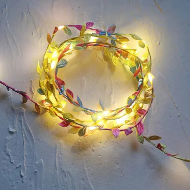 Elegant Wedding Reception Party Artificial Plants LED String Light 2M Creeper Green Leaf Home Wedding Outdoor Ivy Vine Decoration Lamp DIY Hanging Garden Patio Yard (without Battery)