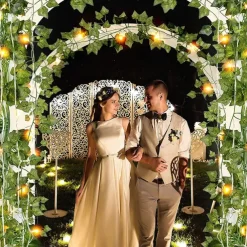 Elegant Wedding Reception Party Artificial Plants LED String Light 2M Creeper Green Leaf Home Wedding Outdoor Ivy Vine Decoration Lamp DIY Hanging Garden Patio Yard (without Battery)