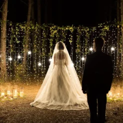 Elegant Wedding Reception Party Artificial Plants LED String Light 2M Creeper Green Leaf Home Wedding Outdoor Ivy Vine Decoration Lamp DIY Hanging Garden Patio Yard (without Battery)