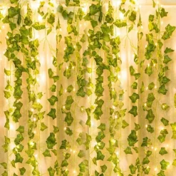 Elegant Wedding Reception Party Artificial Plants LED String Light 2M Creeper Green Leaf Home Wedding Outdoor Ivy Vine Decoration Lamp DIY Hanging Garden Patio Yard (without Battery)
