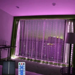 Elegant Wedding Reception Party Outdoor Solar LED String Lights, USB Charging Curtain Fairy Lights 3*3m, Christmas Icicle String Lights Waterfall Lamp Wedding Room Garland Garden Outdoor Decor