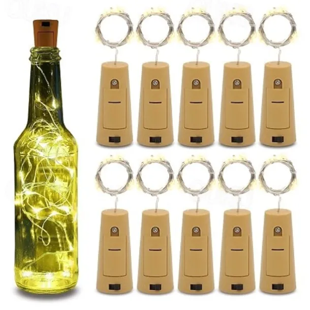 Elegant Wedding Reception Party 10pcs 15-LED 0.75M Copper Wire Bottle Stopper String Lights for Glass Craft Bottle Fairy Valentines Wedding Decoration Party