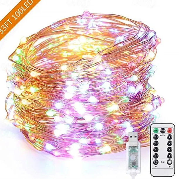 Elegant Wedding Reception Party 1pcs USB 10m 100leds LED String Light Colorful Waterproof LED Copper Wire Strings Holiday Lighting Fairy For Christmas Party Wedding Decoration