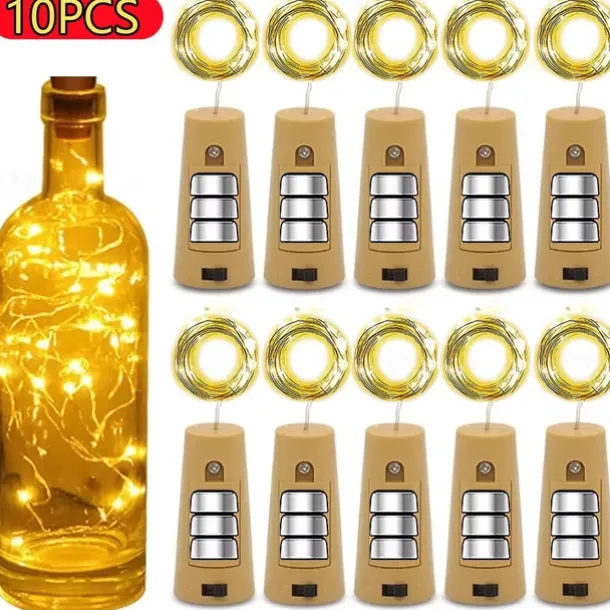 Elegant Wedding Reception Party 30pcs/10pcs LED Wine Bottle String Lights with Cork, 1m/2m 20 LEDs, Battery-Powered Bottle Lights for Party Wedding Christmas Halloween Bar Decor Lamp