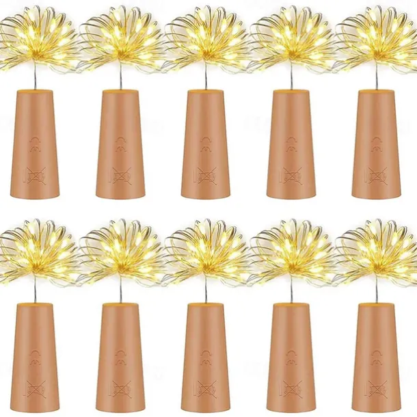 Elegant Wedding Reception Party 30pcs/10pcs LED Wine Bottle String Lights with Cork, 1m/2m 20 LEDs, Battery-Powered Bottle Lights for Party Wedding Christmas Halloween Bar Decor Lamp
