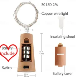 Elegant Wedding Reception Party 30pcs/10pcs LED Wine Bottle String Lights with Cork, 1m/2m 20 LEDs, Battery-Powered Bottle Lights for Party Wedding Christmas Halloween Bar Decor Lamp